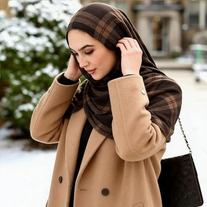 Hijab Scarf for Women Fashion Printed Modal Hijab Head Wrap Scarves Lightweight Long Scarf Shawls - color: Checkered Maroon