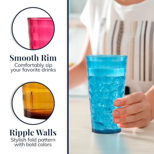 US Acrylic Splash [Set of 16] 18 ounce Plastic Stackable Water Tumblers in Jewel Tone Colors Value Set of Drinking Cups, Reusable, BPA-free, Made in the USA, Top-rack Dishwasher Safe - color: Jewel Tone