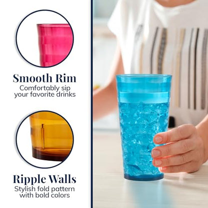 US Acrylic Splash [Set of 16] 18 ounce Plastic Stackable Water Tumblers in Jewel Tone Colors Value Set of Drinking Cups, Reusable, BPA-free, Made in the USA, Top-rack Dishwasher Safe - color: Jewel Tone