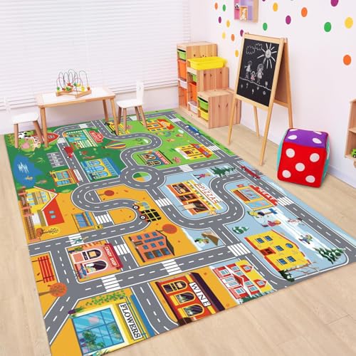 Car Rugs for Kids Toy Cars,Kids Play Rug with Non-Silp Backing, City Road Carpet for Playroom Bedroom Boys, Car Track Map Playmat - 4'11" x 3'3" (Rectangular) - color: Seasonal Car Rug, size: 3'3" x 4'11" (Rectangular)