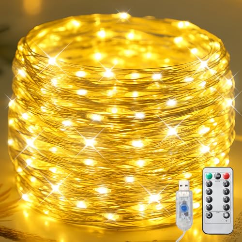 66ft 200 LED Fairy Lights USB Plug in, String Lights with Remote - color: 200 LED warm white