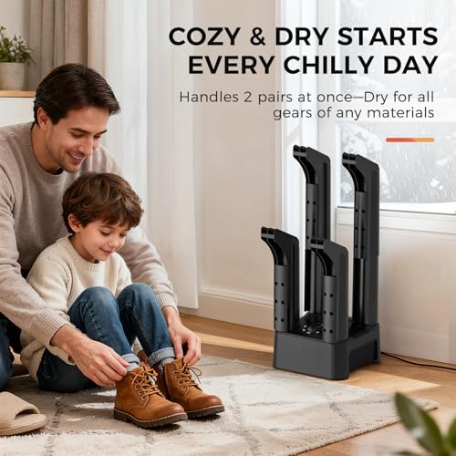 Trustech Boot Dryer, Silent Shoe Dryer & Warmer with Heat Blower, Timer, Detachable Racks, Forced Air for Quick Drying, Helps Reduce Odor, 2 Pairs Boot Warmer for Shoes, Ski, Gloves, Hats, Socks