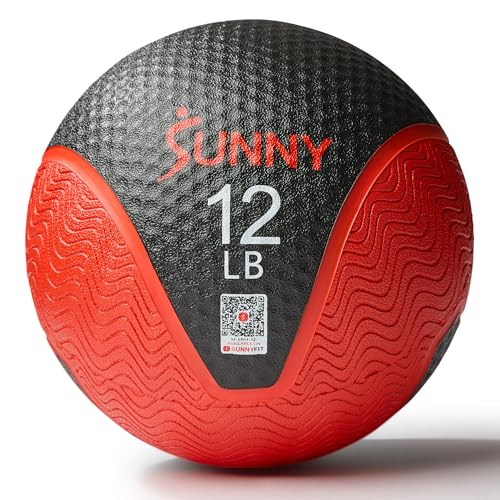 Sunny Health & Fitness 10 LB Medicine Ball with Premium Dual Textured Grip | 4-30LB Weighted Rubber Medicine Ball, Bouncing Wall Ball, Slam Ball Workouts, Throws Squats Core Strength Training - size: 12 LB