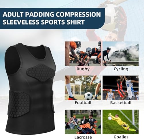 Zicac Men's Sports Shock Rash Guard Compression Padded Shirt Soccer Basketball Protective Gear Chest Rib Guards - color: Black Sleeveless Shirt, size: X-Large