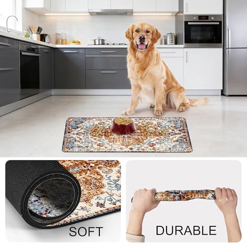 Cat Food Mat Pet Feeding Mats Dog Bowls Mat Cat Water Mat 12x20 Inch Boho3 - color: Bohemia Style 03