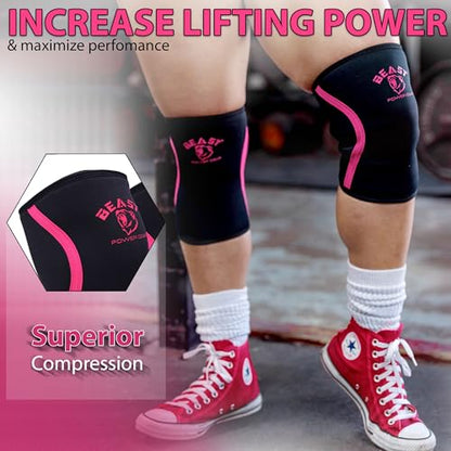 Beast Power Gear Neoprene Compression Knee Sleeves 7MM (Pair) Enhanced Knee Support in Squats Powerlifting Weightlifting and Wrestling – Unisex - color: Black/Pink, size: XX-Large