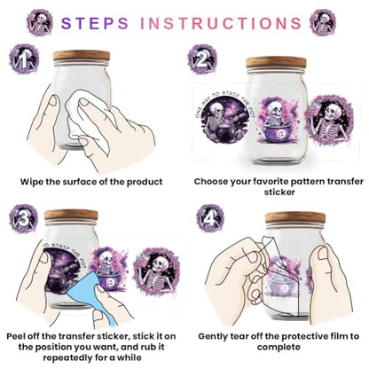 10 Sheets UV DTF Cup Wraps, 10 Styles Magic Style Stickers Cartoon Skull Rub on Decals Purple Waterproof Transfer Stickers for Glass Cups Wood Crafts - style: Magic Style