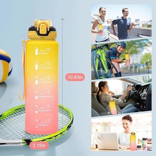 Water Bottle with Straw 1L,Boys Water Bottles with Straw 1 Litre,Waterbottle Leak-Proof Sports Water Bottle,Plastic Drinks Bottles Toxin Free，Bpa-Free (Yellow Pink) - color: 05-Yellow Pink