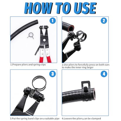 130Pcs 6-25mm Spring Band Hose Clamps With Swivel Flat Hose Clamp Plier Assortment Kit, Constant Tension Steel Clamps for Fuel Lines, Silicone, Vacuum Hoses & Low-Pressure Air Clips - size: 130pcs with Plier