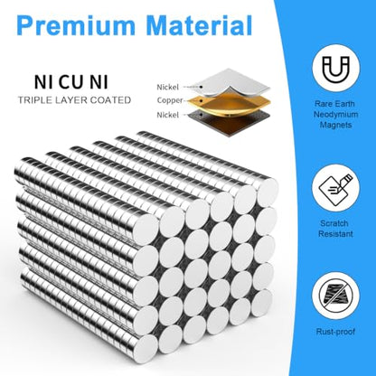 Refrigerator Magnets, Caturledas 600 Pack 6x2 mm Small Round Magnetic Rare Earth Neodymium Fridge Magnet for Home Kitchen Office School Hanging Album Photo Drawing, Silver - size: 6x2 mm