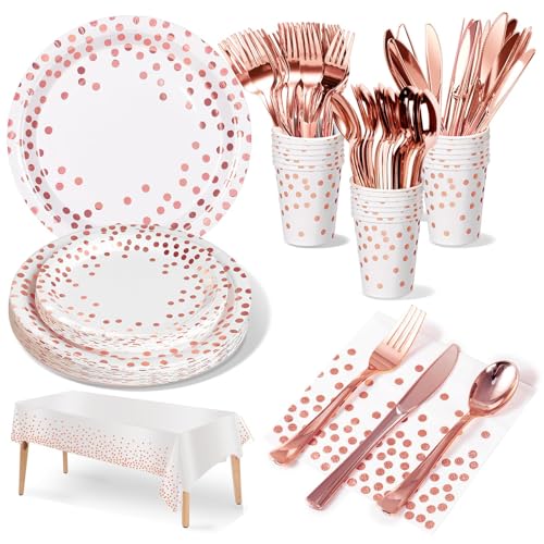 Nkaiso 141Pcs Rose Gold Paper Plates and Napkins Party Supplies for20 - color: Rose Gold