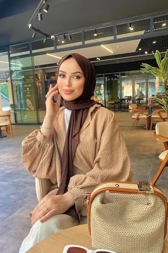 Instant Hijab Scarf for Women – Soft, No-Iron, No-Pins, Ready-to-Wear Hijab – Stretchy & Lightweight Polyester Fabric - color: C8 Brown