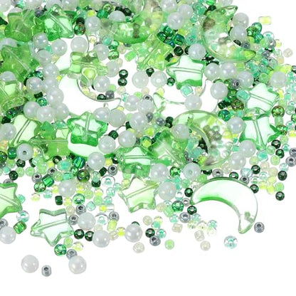 uxcell 110Pcs Star Moon Beads, Star Moon Acrylic Pearl Beads Crystal Glass Spacer Bead for DIY Making Jewelry Bracelets Craft, Green - color: Green