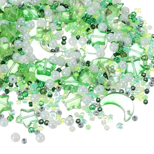 uxcell 110Pcs Star Moon Beads, Star Moon Acrylic Pearl Beads Crystal Glass Spacer Bead for DIY Making Jewelry Bracelets Craft, Green - color: Green