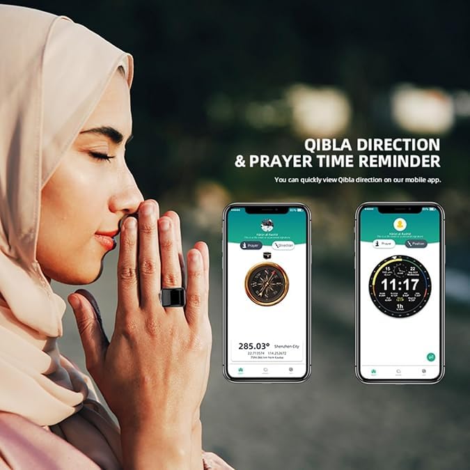 Zikr Ring- Muslim Digital Azan Alarm Clock, Digital Tasbih Finger Counter with OLED Screen, Waterproof, APP Support Counter Smart Ring(Black, 8 inch)