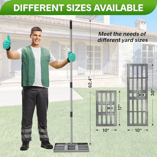 REAPALOT Lawn Leveling Rake, Lawn Leveler with Stainless Steel Long Handle, Heavy Duty Yard Level Tool for Leveling Soil, Sand Or Dirt Surfaces, Gardening Gloves Gift Included (17x10in) - size: 17x10in