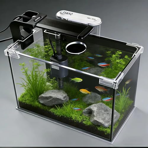 FS&AQ 2.5 Gallon Betta Fish Tank with Filter Light and Lid Small Aquarium Starter Kit Perfect for Desktops Offices or Beginners - size: 2.5 Gallon