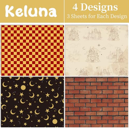 Keluna Magic Theme Wrapping Paper - 12 Sheets Wizard Castle Wrapping Paper for Birthday Baby Shower - color: Magic Theme