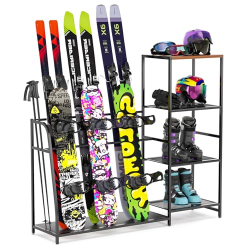 Ski-Snowboard Storage Rack Holder - Freestanding Ski Equipment Organizer Snowboard Boot Stand Garage Gear Storage - color: 3 Skis +3 Snowboards