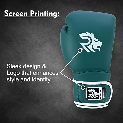 Ring Pro Leather Boxing Gloves with Strap – Premium for Training, Sparring, MMA, Kickboxing, Muay Thai (Unisex) - color: Green, size: 16 oz