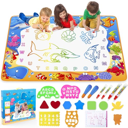 Water Doodle Mat - Kids Color Painting Toy, Gift Set for Toddlers 3-7 - color: Ocean