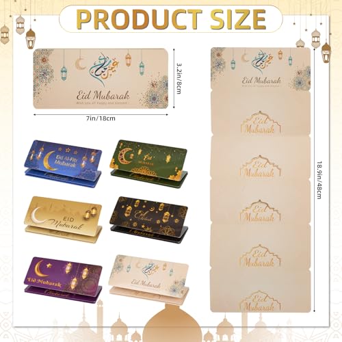 12 Pack/60 Slots Eid Envelopes for Cash, Eid Mubarak Envelopes Money Holders Bulk with Ramadan Stickers, Ramadan Mubarak Gifts for Kids (6)