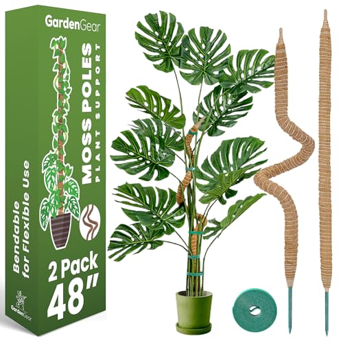 2 Pack 48'' Bendable Moss Pole Monstera Plant Support for Climbing Indoor Plants - Stakes for Potted Climbers - Tall Sticks Indoor Trellis for Houseplants - Accessories for Monstera Pot - size: 2-Pack (48 in)