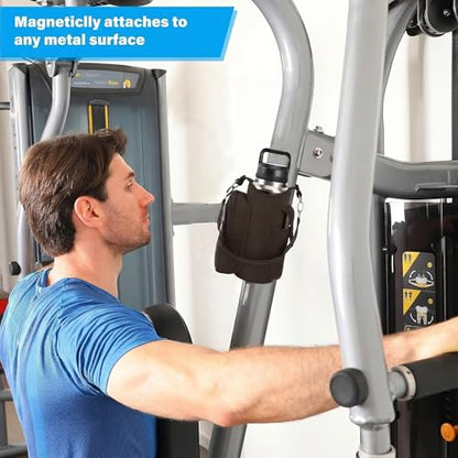 icolor Magnetic Gym Bag Water Bottle Carrier Holder with Phone Pockets & Shoulder Strap,Gym Magnetic Bag 5 Built-in Magnets Gym Accessories Organizer Sling Bottle Bag Pouch Sleeve - color: Brown