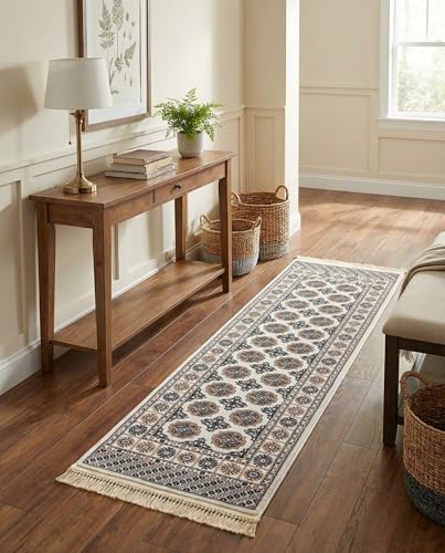 Rugs.com Bokhara Collection Rug – 6 Ft Runner Ivory Medium-Pile Rug Perfect for Hallways, Entryways - color: Ivory, size: 2' x 6' Runner