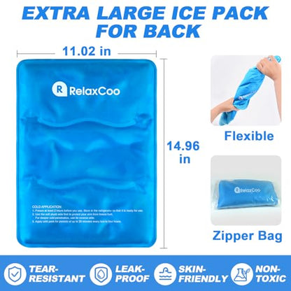 RelaxCoo Large Flexible Ice Pack for Injuries Reusable Gel, 11x14.5 Inches, Cold Compress for Hip, Shoulder, Knee, Back Pain, Swelling, Bruises, Surgery - style: BLUE