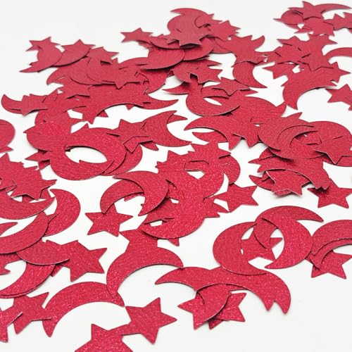 CC wonderland zone Red Glitter Star Moon Confetti, 200Pcs 1.2 Inch Double Sided Shiny Table Scatter for Ramadan Eid Wedding Baby Shower Birthday Party Decorations - color: Red