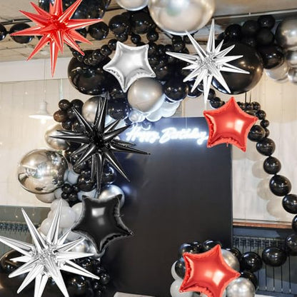 21 Pcs Silver Star Balloons,22/18/10 Inch Star Foil Mylar Balloon - color: Silver Black Red