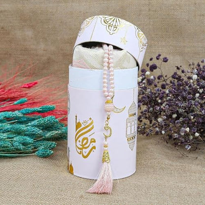 VHD Muslim Prayer Rug Set, Janamaz Salah Set, Islamic Tasbih Mat Set (Pink) - color: Pink