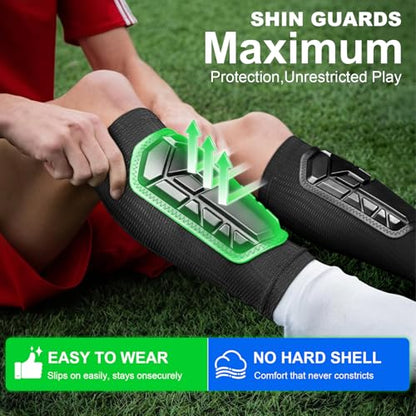 Soccer Shin Guards for Kids Youth, Ski Shin Guard Sleeves for 2-18 Years Old Boys Girls Adults, Protective Gear for Football Soccer, Calf Compression Sleeve with Honeycomb Pads - size: Large