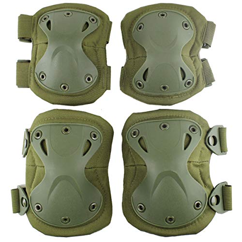 Combat Knee & Elbow Protective Pads Set for Outdoor CS Paintball Game Cycling Safety Skateboarding Gear Skates Knee Protection Guard Pads - color: Green