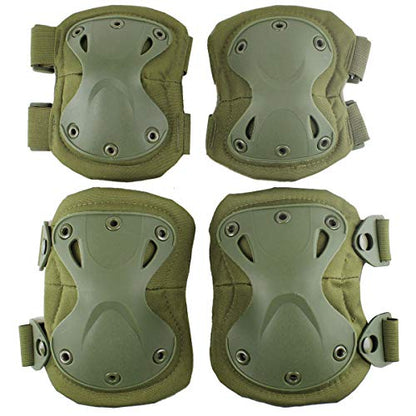 Combat Knee & Elbow Protective Pads Set for Outdoor CS Paintball Game Cycling Safety Skateboarding Gear Skates Knee Protection Guard Pads - color: Green