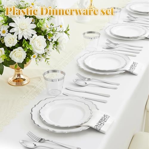 Glowserve 175 Piece Disposable Plastic Plates Dinnerware Set for 25 Guests - color: Silver
