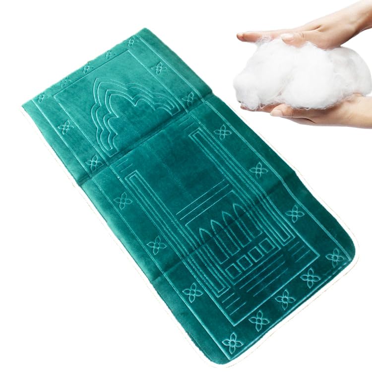 Sajadah Prayer Mat Thick Muslim Prayer Rug Foldable Travel Prayer Mat Muslim Portable Prayer Mat Padded Islam Janamaz, Green - color: Green