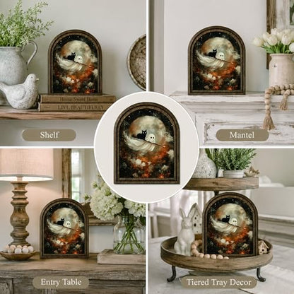 Ghost Cat Halloween Arched Table Sign - color: Flying Ghost Cat