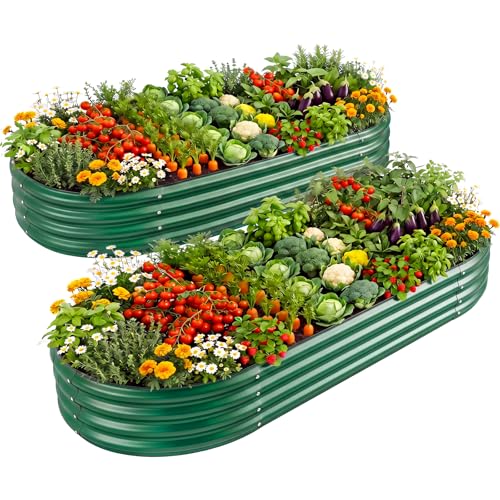 Land Guard 2 Pcs 6ft Metal Raised Garden Bed, 6 x 3 x 1 Galvanized Planter Raised Beds for Vegetables, Green - color: 3-green, size: 6×3×1ft(2pcs）