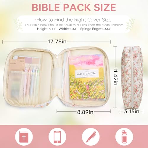 Bible Cover Case for Women Large Bible Cover with Durable Handle Quilted Bible Carrying Case for Girls Bible Study Supplies Accessories (Siamese Rose, Siamese Rose) - color: Siamese Rose