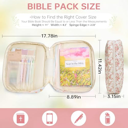 Bible Cover Case for Women Large Bible Cover with Durable Handle Quilted Bible Carrying Case for Girls Bible Study Supplies Accessories (Siamese Rose, Siamese Rose) - color: Siamese Rose