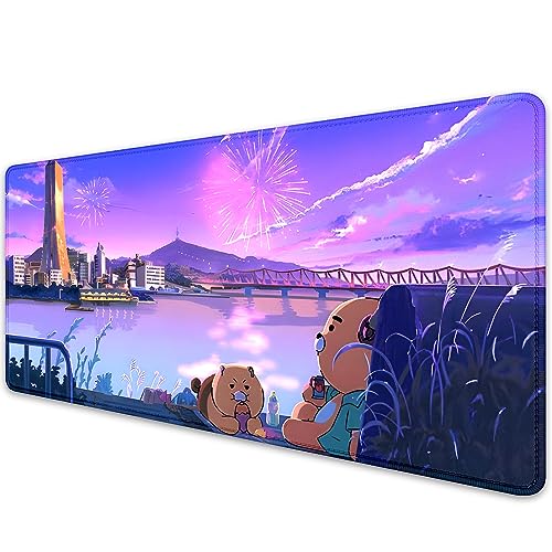 Cartoon Bear Large Desk Mat, Fireworks Theme - Gaming Mouse Pad for Computer, Office, Home (27.5x11.8 in) - color: Fireworks and Bears