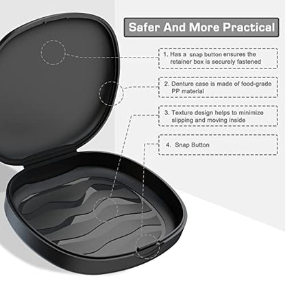 BVN 2PCS Retainer Case Denture Case - Slim Orthodontic Dental Case for Mouth Guard, Teeth Aligner & Night Guard - Black Storage Holder
