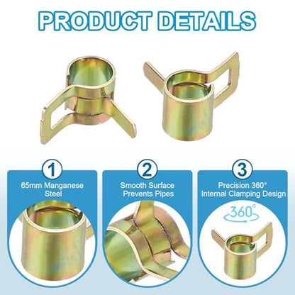 PATIKIL Spring Band Hose Pipe Clamps for 6-6.8 mm OD Hose, 50 Pack Silicone Vacuum Constant Tension Band Clips for Fuel Line Silicone Air Hose Tube Water Pipe, Gold - size: 6-6.8 mm
