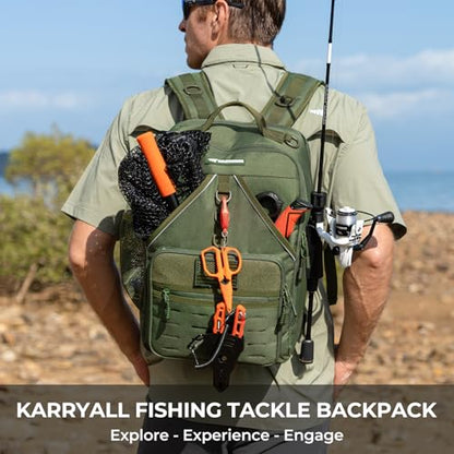 KastKing KarryAll Fishing Backpack with Rod Holder 4 Tackle Boxes, 40/26L | Tackle Bag Storage Fishing Gear and Equipment, Water‑Resistant Material, Fishing Gift for Men - color: F: Medium (26 L) - Green