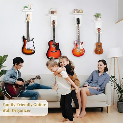 Keebofly Guitar Wall Mount Hangers with Rustic Wood Shelf - 2 Pack, Wall Stand Holder Hook Rack for Acoustic or Electric Guitar,Ukulele,Bass,White,[Patented] - color: 2 Pack_White