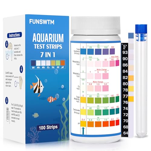 Aquarium Test Strips for Freshwater Fish: 7 in 1 Fish Tank Water Testing Kit for Aquarium Pond - Accurate Testing Nitrate Nitrite Hardness Free Chlorine pH Carbonate Total Alkalinity-100 Strips - size: 7 in 1 - 100 Count