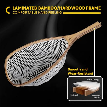 SF Fly Fishing Landing Net Soft Rubber Mesh Trout Net Catch and Release Net - style: Square Head Combo-elm Wood a