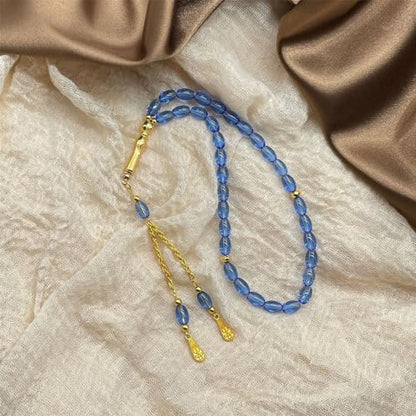 Oval Beads Glass Islamics Prayer Beads Tasbih With Gold Tassels For Daily Devotion And Cultural Event - color: Aa